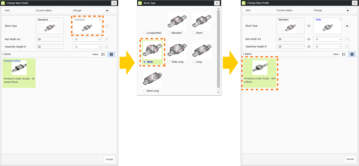 'Change Base Model' screen